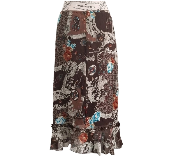 Y2K brown paisley floral ruffle hem maxi skirt - Picture 2 of 8